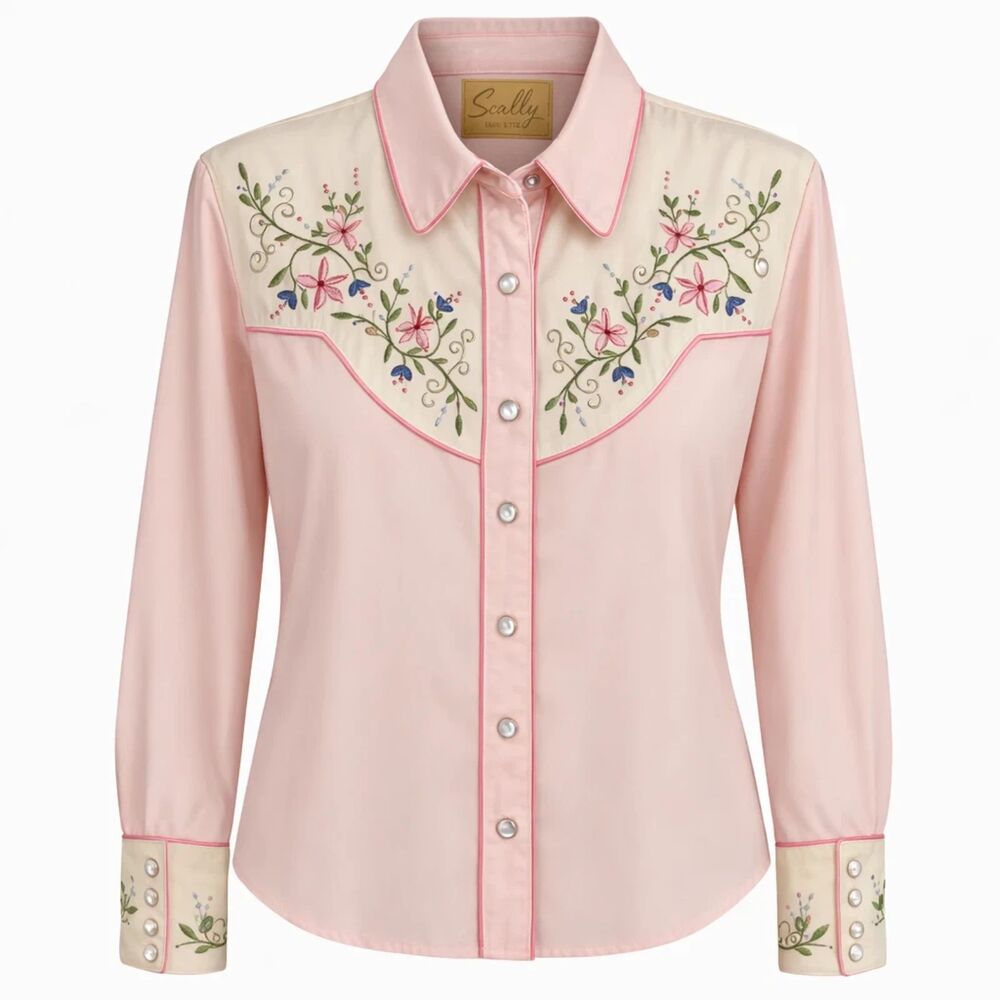 Scully Breast Cancer Pink Western Snaps Embroidered Womens Shirt Large